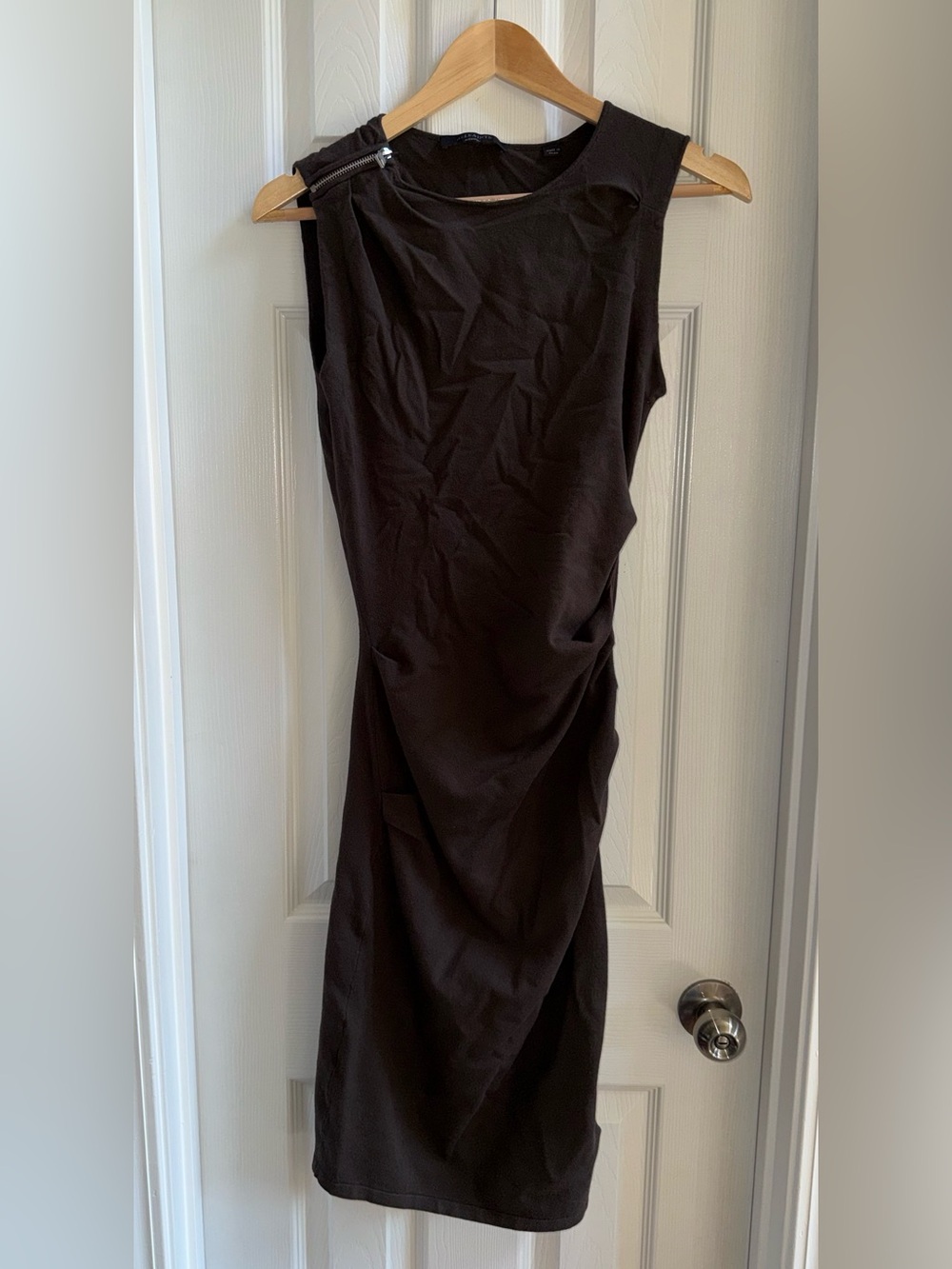 All Saints Sleeveless Ruched Maxi Dress M Brown Zip Collar Summer Resort Chic